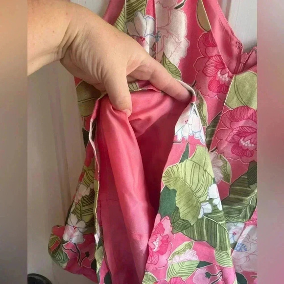 Adrianna Papell Womens Tropical Print Fit and Flare Vneck Linen Blend Dress 8 - Picture 6 of 6